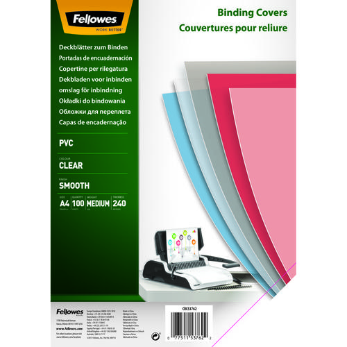Fellowes binding cover pvc a4 240 micron clear (pack of 100) 