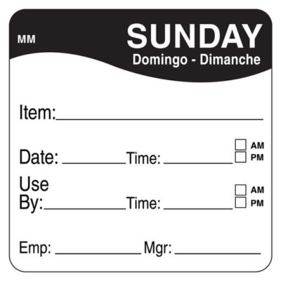 Sunday removable 19mm day dot labels (roll/1,000)