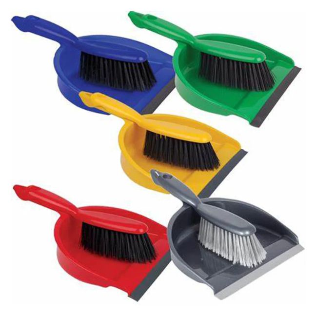 Green dustpan & brush set stiff