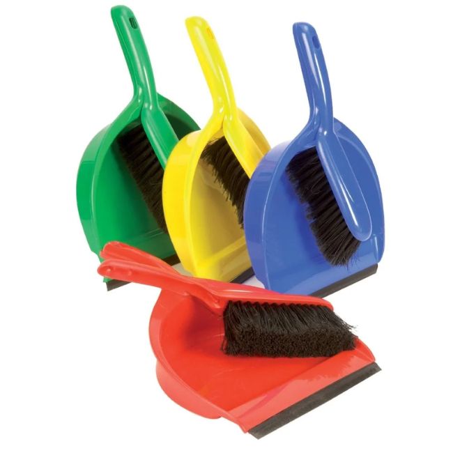 Green dustpan & brush set soft
