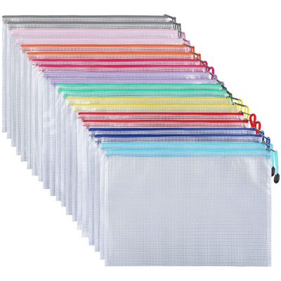 Ipow 30 pcs a4 zip wallets file zip bags, reinforced zipper with threads mesh zipper pouch