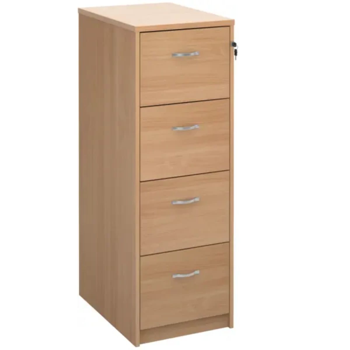 Wooden 4 drawer filing cabinet with silver handles 1360mm high - beech