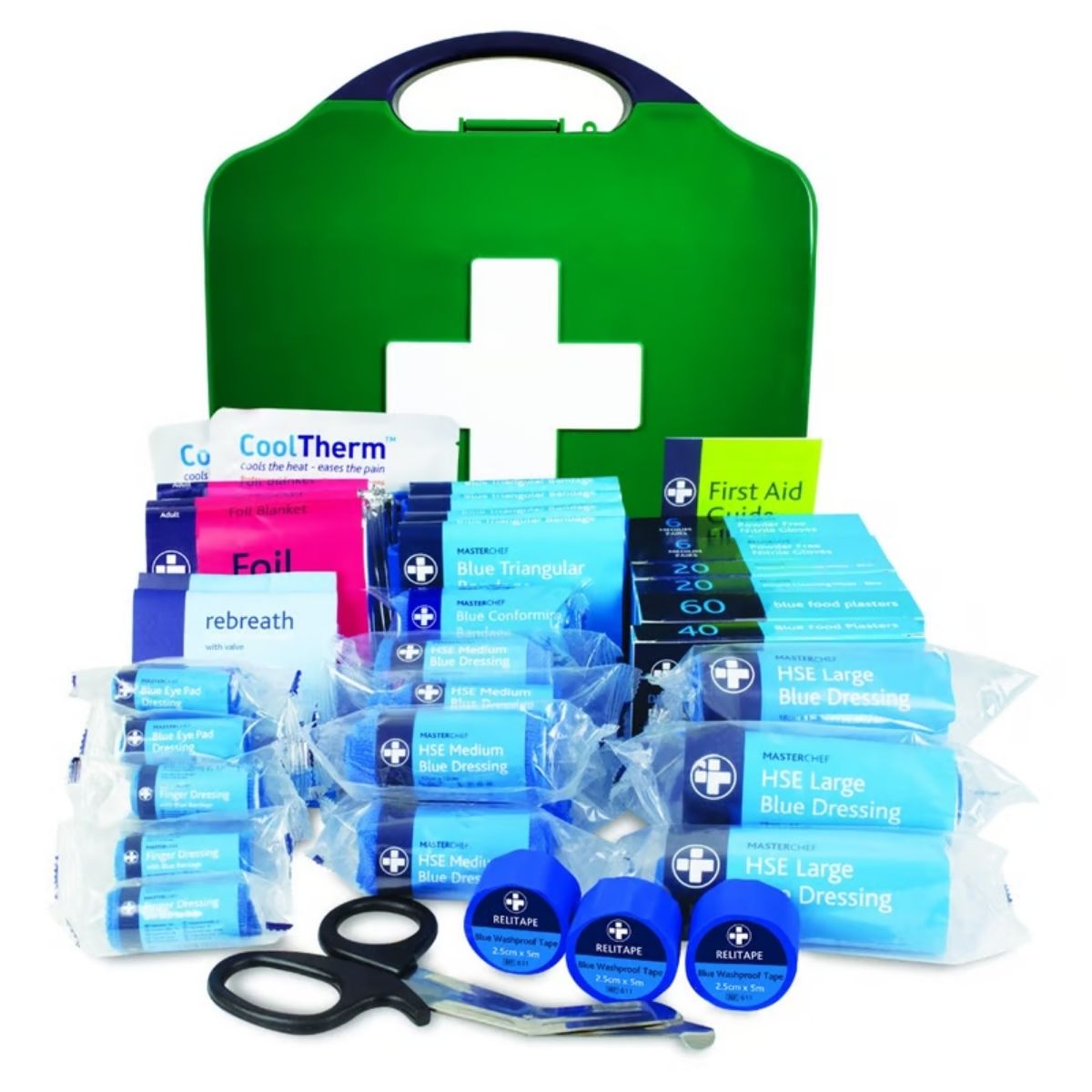 Catering first aid kit - large in integral box green/blue