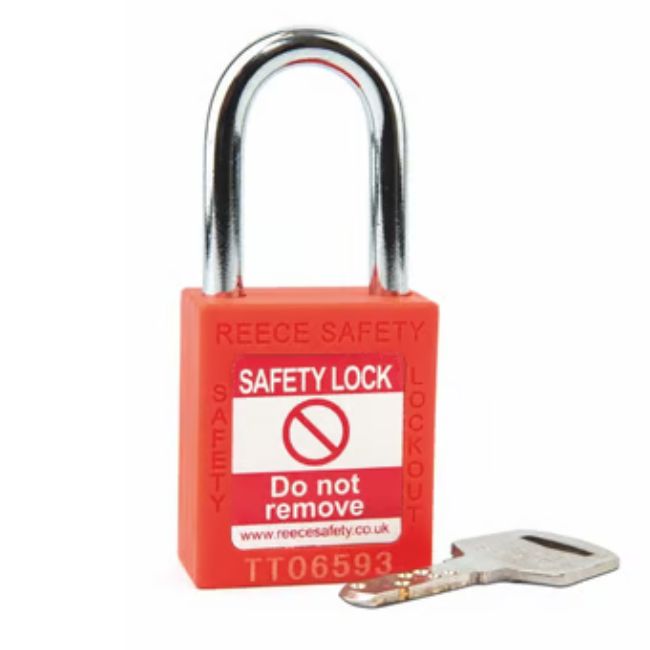 Orange steel shackle safety padlock keyed alike