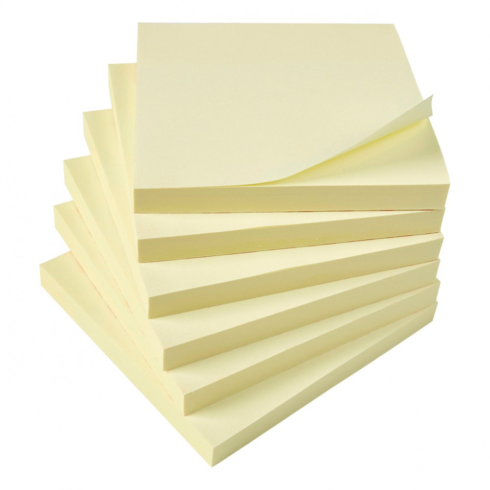 Lyreco repositionable recycled notes 76x76 yellow 100 sheets/pad box of 12 pads