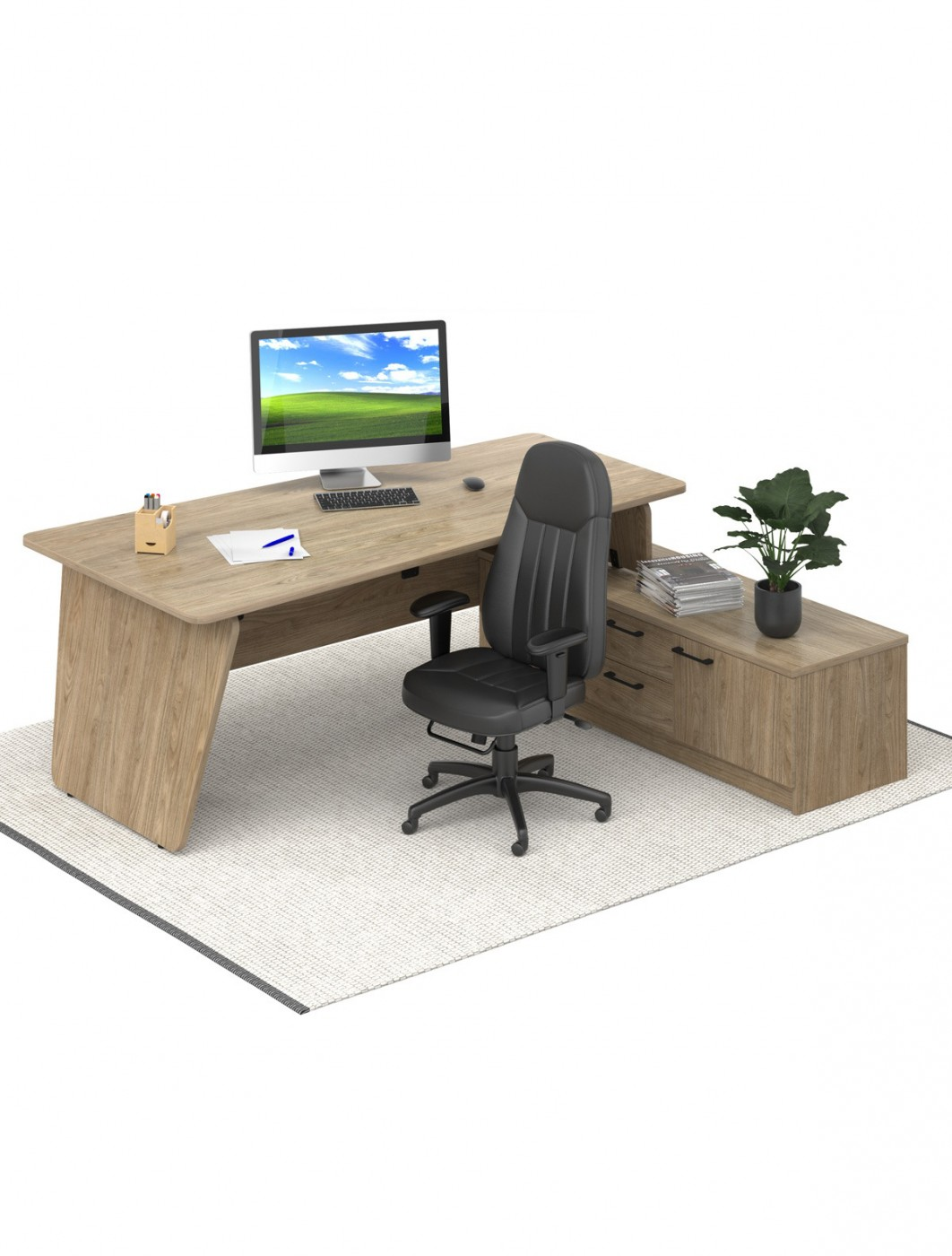 Anson executive desk with panel end legs 2000mm x 1000mm with 2000mm deep return - barcelona walnut
