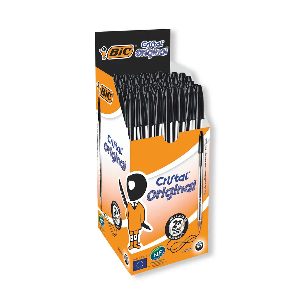 Bic cristal ballpoint pen medium black pack of 50 8373632