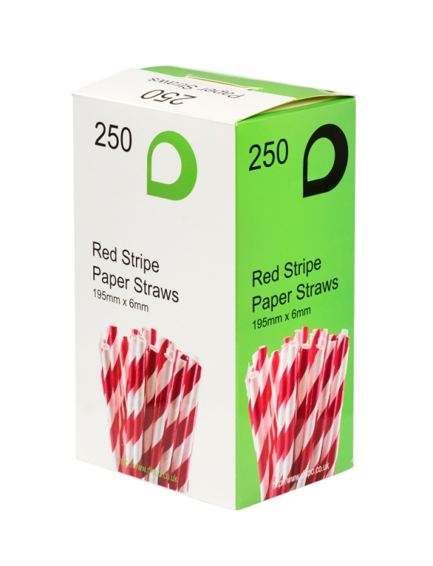 Fiesta compostable paper straws red-white stripes (pack of 250)