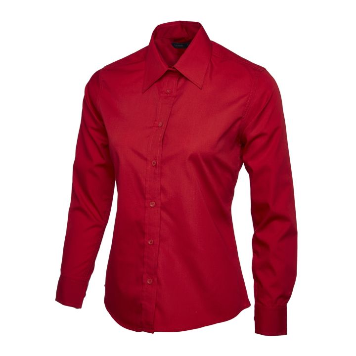 Uc711 - red - s - ladies poplin full sleeve shirt