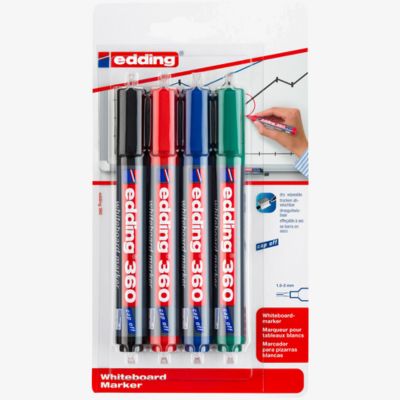 Edding 360 bullet tip assorted colour whiteboard markers - wallet of 4 