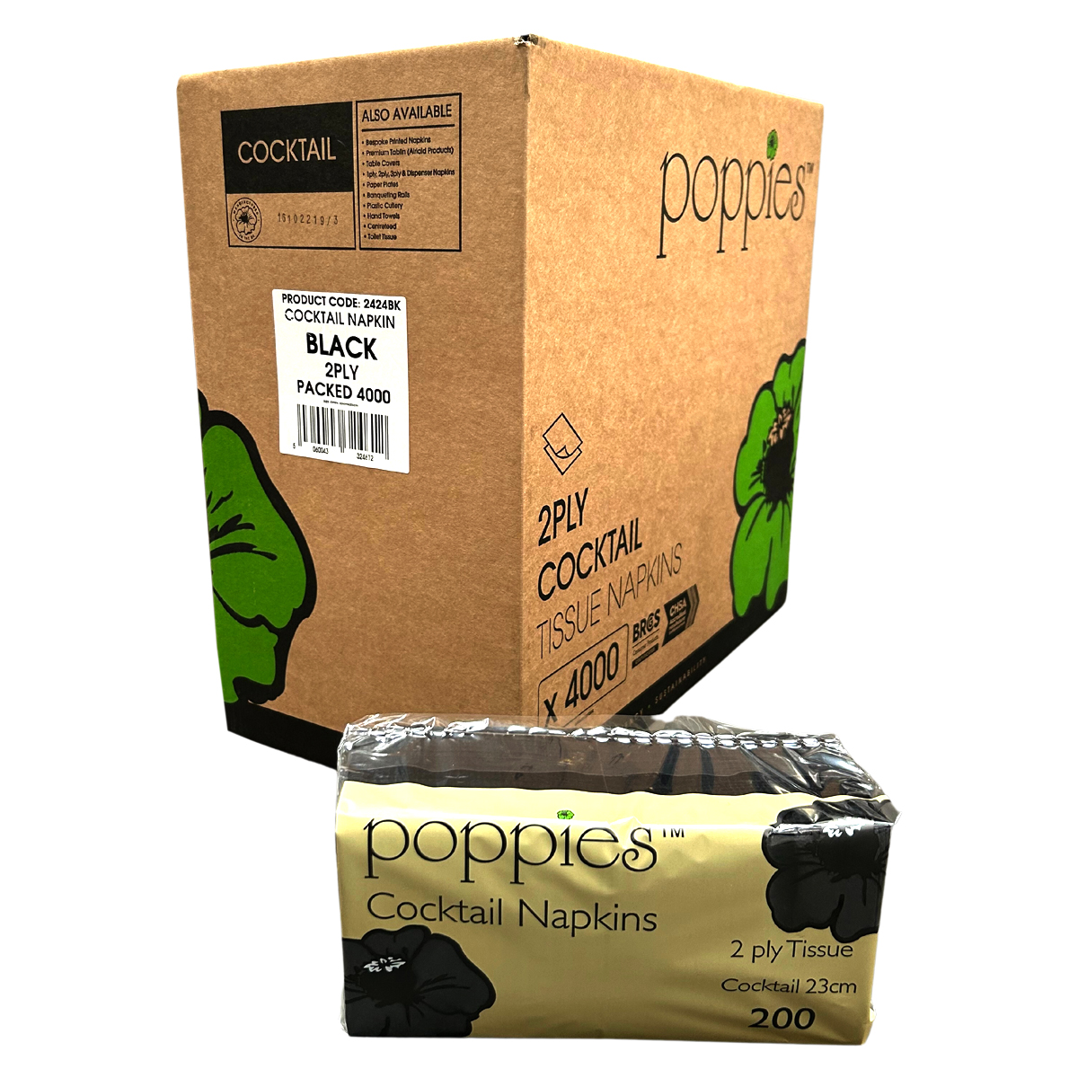 Black cocktail napkins 24cm 2ply 4000 per case