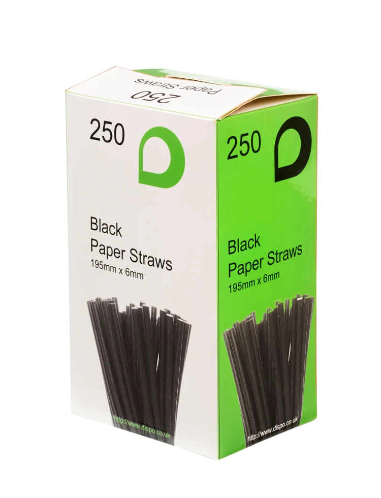 Black paper straw 200mm x 6mm (pack of 5000)