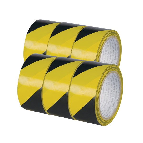 Q-connect hazard warning tape 48mm (yellow/black pack of 6)
