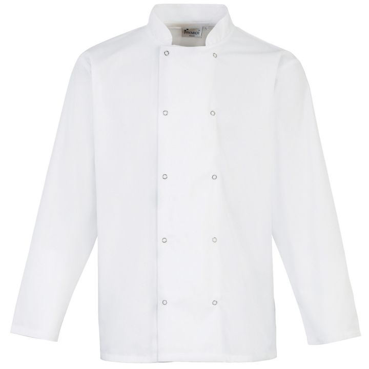 Pr665 - white - 4xl - studded front long sleeve chef’s jacket