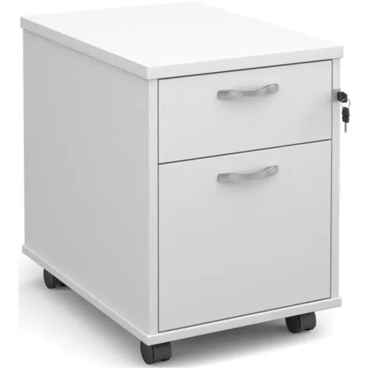 Maestro 25 mobile 2 drawer pedestal with silver handles 600mm deep - white