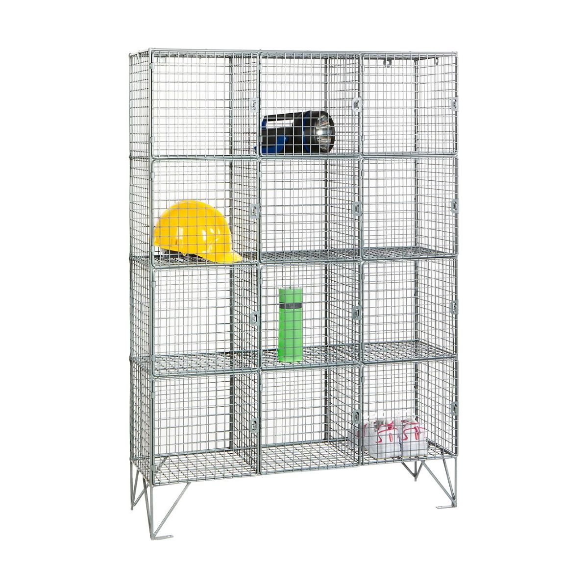 Zinc wire mesh twelve compartment locker | 1360h x 915w x 305d mm with doors