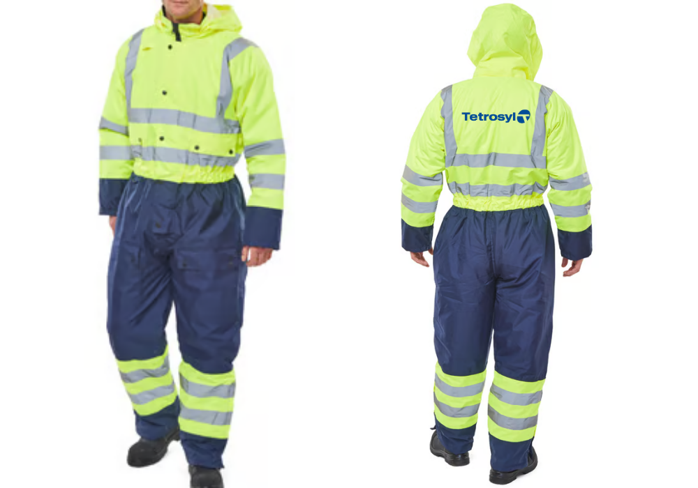Tetrosyl printed two tone hi vis thermal waterproof coverall small